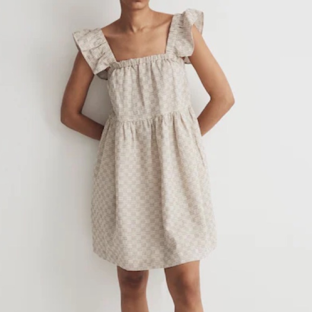 Madewell Flutter-Sleeve Square-Neck Mini Dress in Striped Jacquard